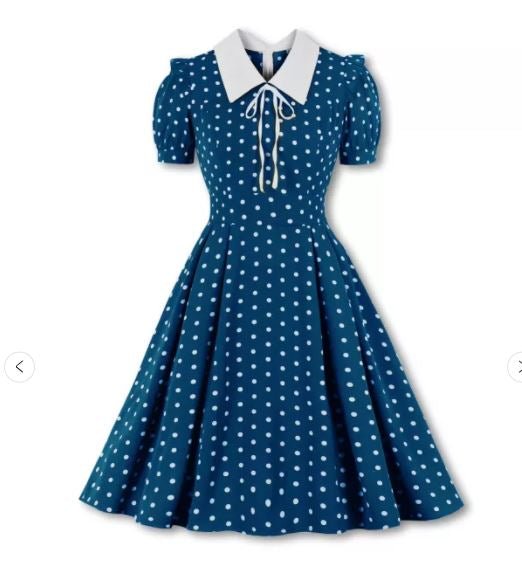 Vintage Modré Šaty S Vysokým Pásom