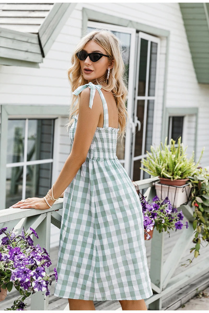 Vintage Zelené Gingham Šaty