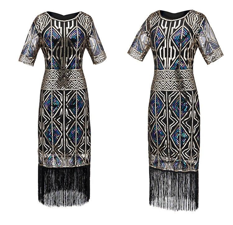 Vintage Dlhé Zlaté Šaty Gatsbyho Z 20. Rokov