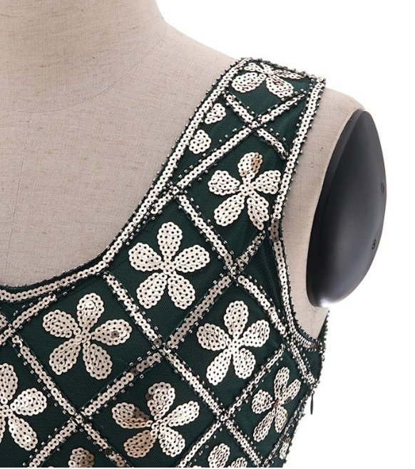 Vintage 20s Plus Size Zeleno Zlaté Šaty