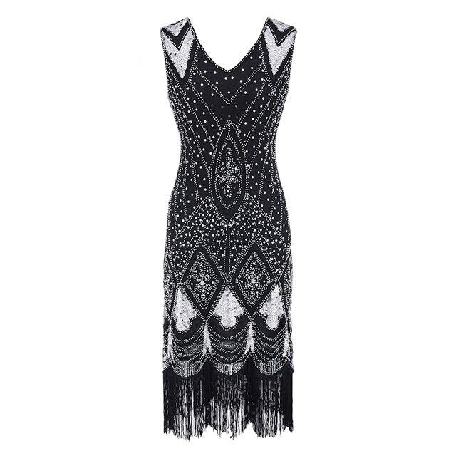 Vintage Flitrové Šaty Z 20. Rokov Čierna Strieborná